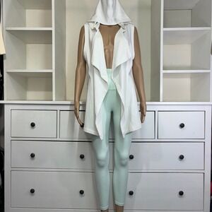 Fabletics White Hooded Drape Vest & Mint Green PowerHold Leggings Set Size S